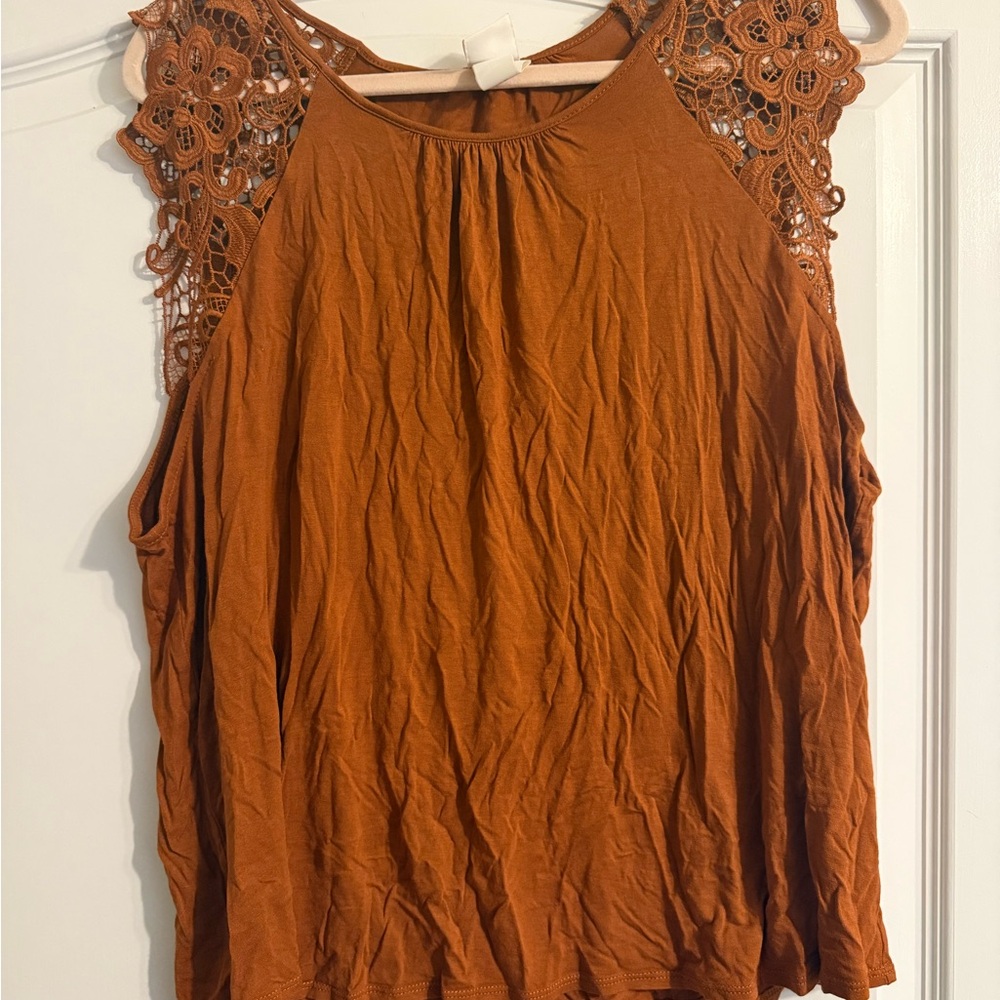 Dark Orange Top h & M Xl Lace Detailed Sleeve